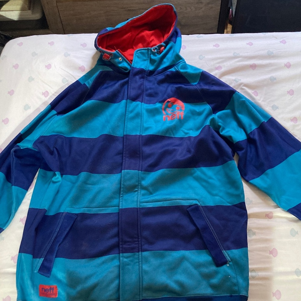 Neff Blue and Teal Striped Jacket